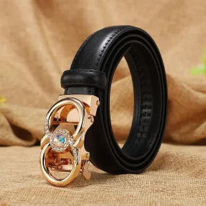 High Quality Cowhide Leather Belt Candy Color Automatic Buckle Brand Designer Female Belt - Image 3