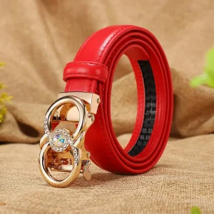 High Quality Cowhide Leather Belt Candy Color Automatic Buckle Brand Designer Female Belt - Image 4