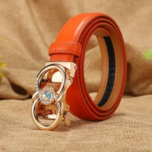 High Quality Cowhide Leather Belt Candy Color Automatic Buckle Brand Designer Female Belt - Image 5