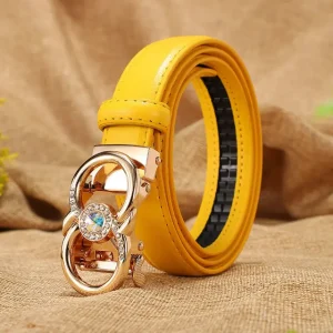 High Quality Cowhide Leather Belt Candy Color Automatic Buckle Brand Designer Female Belt - Image 6