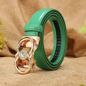 High Quality Cowhide Leather Belt Candy Color Automatic Buckle Brand Designer Female Belt - Image 7