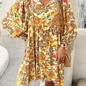 Lantern Long Sleeve Bohemian V Neck Loose Boho Beach Vestidos - Image 10