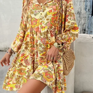 Lantern Long Sleeve Bohemian V Neck Loose Boho Beach Vestidos - Image 11