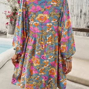 Lantern Long Sleeve Bohemian V Neck Loose Boho Beach Vestidos - Image 4