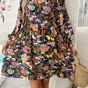 Lantern Long Sleeve Bohemian V Neck Loose Boho Beach Vestidos - Image 8
