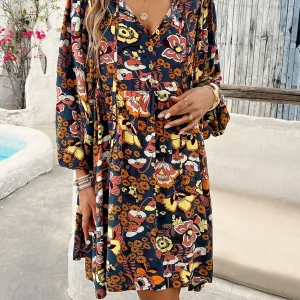 Lantern Long Sleeve Bohemian V Neck Loose Boho Beach Vestidos - Image 9