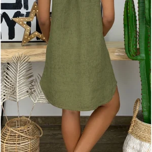 Linen Cotton V-Neck Holiday Casual Vintage Boho Streetwear Mini Dress Vestidos - Image 6