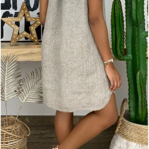 Linen Cotton V-Neck Holiday Casual Vintage Boho Streetwear Mini Dress Vestidos - Image 8