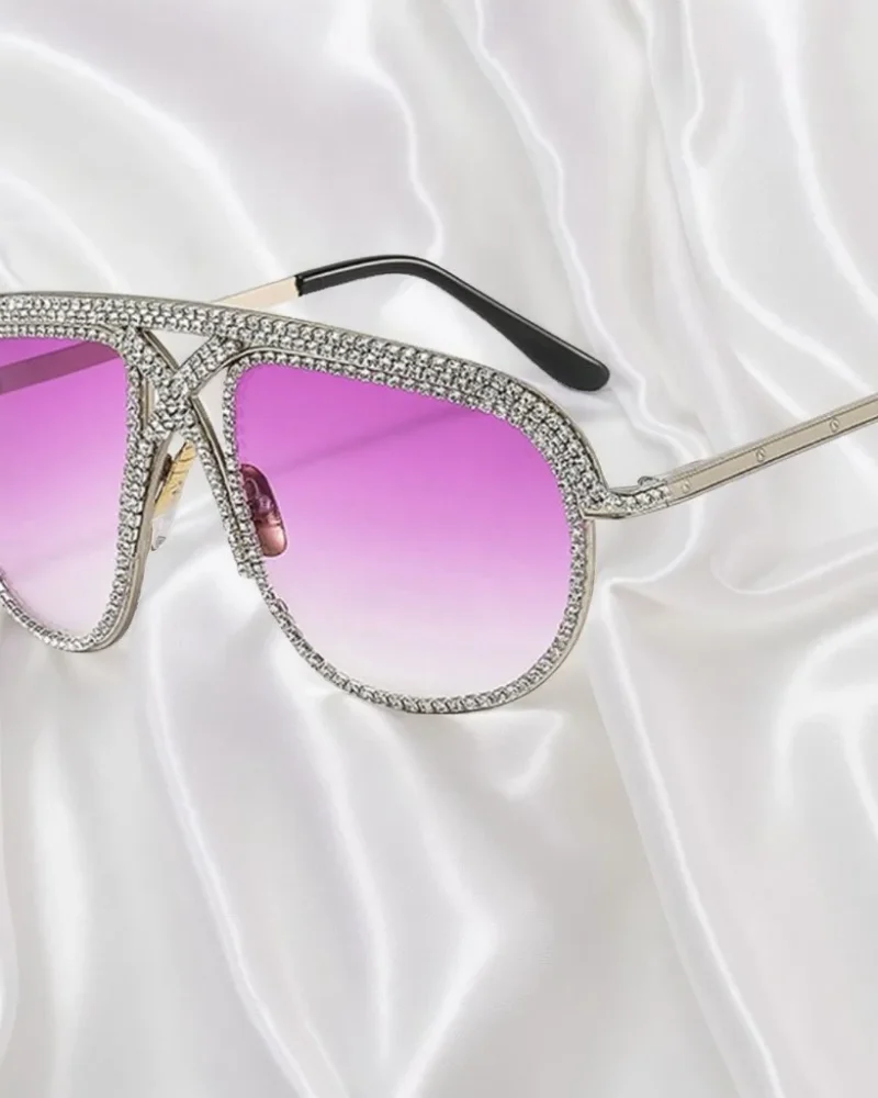 Metal Frame Sunglasses  Punk Style Eyeglass Full Diamond Decor Retro Eye wear