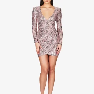 Party Dresses V-Neck Sequins Long Sleeves Color Block Semi Formal Dress - Image 7