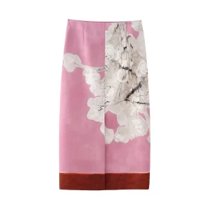 Print Long Skirt Print Mid-Waist Slit Zipper A-Line Skirt Print Pencil Midi Skirts - Image 2