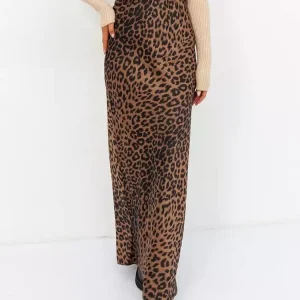 Satin Fabric Natural Waist Chic Leopard Print Fall Long Bottom Skirts - Image 4