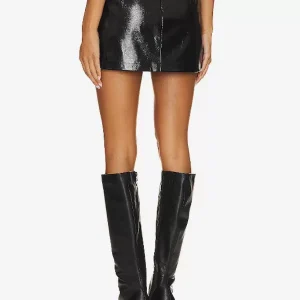 Skirts Red PU Leather Natural Waist Low-slit Fall Short - Image 2