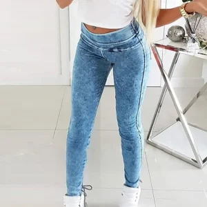 Slim-Fit Lace Up Streetwear Jeans Trousers Mid Waist Denim Pencil Pants - Image 3