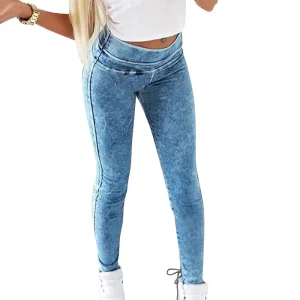 Slim-Fit Lace Up Streetwear Jeans Trousers Mid Waist Denim Pencil Pants - Image 4