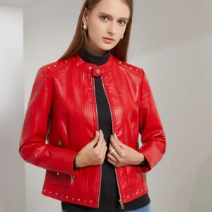 Solid Fashion Faux Leather Jacket  Spring Coat Moto Biker Zipper Jacket Popular Clothes