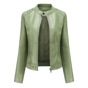 Solid Fashion Faux Leather Jacket  Spring Coat Moto Biker Zipper Jacket Popular Clothes - Image 9