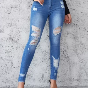 Stylish Fashion Party And Outdoor Jeans Distressed Tapered Fit Denim