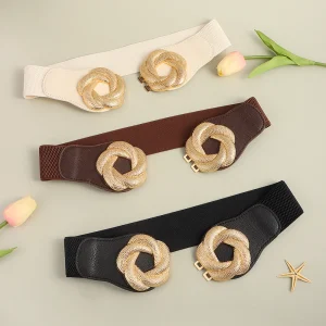 Wide Belt Elastic Cinch Waistband Stretch Dress Ladies flower Belt