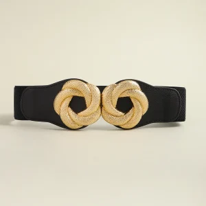 Wide Belt Elastic Cinch Waistband Stretch Dress Ladies flower Belt - Image 2