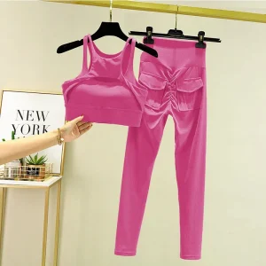 Yoga Set Sports Bra Tracksuit Leggings Pocket High Waist Pant Fitness Workout Cycling Sport Gym Outfit Clothes - Image 12