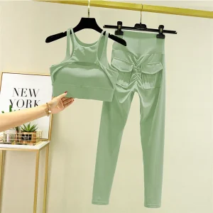 Yoga Set Sports Bra Tracksuit Leggings Pocket High Waist Pant Fitness Workout Cycling Sport Gym Outfit Clothes - Image 4