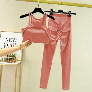 Yoga Set Sports Bra Tracksuit Leggings Pocket High Waist Pant Fitness Workout Cycling Sport Gym Outfit Clothes - Image 3