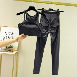 Yoga Set Sports Bra Tracksuit Leggings Pocket High Waist Pant Fitness Workout Cycling Sport Gym Outfit Clothes - Image 2