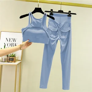Yoga Set Sports Bra Tracksuit Leggings Pocket High Waist Pant Fitness Workout Cycling Sport Gym Outfit Clothes - Image 9