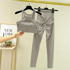 Yoga Set Sports Bra Tracksuit Leggings Pocket High Waist Pant Fitness Workout Cycling Sport Gym Outfit Clothes - Image 8
