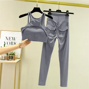 Yoga Set Sports Bra Tracksuit Leggings Pocket High Waist Pant Fitness Workout Cycling Sport Gym Outfit Clothes - Image 6