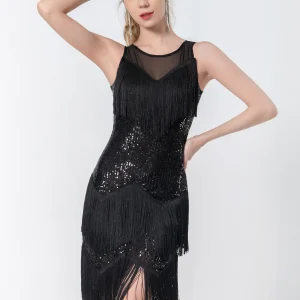 see through Sequin elegant evening prom vintage tassel party dress vestidos - Image 11