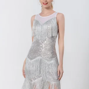 see through Sequin elegant evening prom vintage tassel party dress vestidos - Image 2