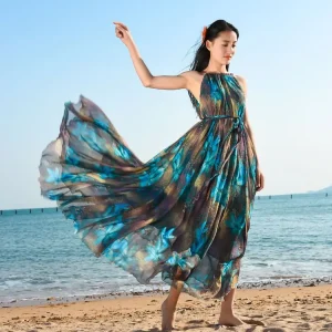 Bohemian Beach Elegant Holidays Party Floral Chiffon Maxi Dress