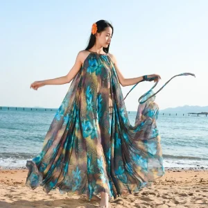 Bohemian Beach Elegant Holidays Party Floral Chiffon Maxi Dress - Image 2