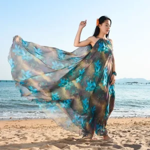 Bohemian Beach Elegant Holidays Party Floral Chiffon Maxi Dress - Image 3