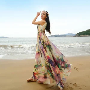 Bohemian Beach Holidays Party Sleeveless Elegant Chiffon Maxi Dress Dress - Image 2