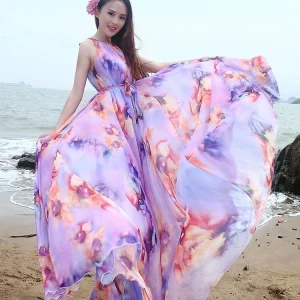 Bohemian Beach Holidays Party Sleeveless Elegant Chiffon Maxi Dress Dress - Image 3