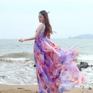 Bohemian Beach Holidays Party Sleeveless Elegant Chiffon Maxi Dress Dress - Image 4