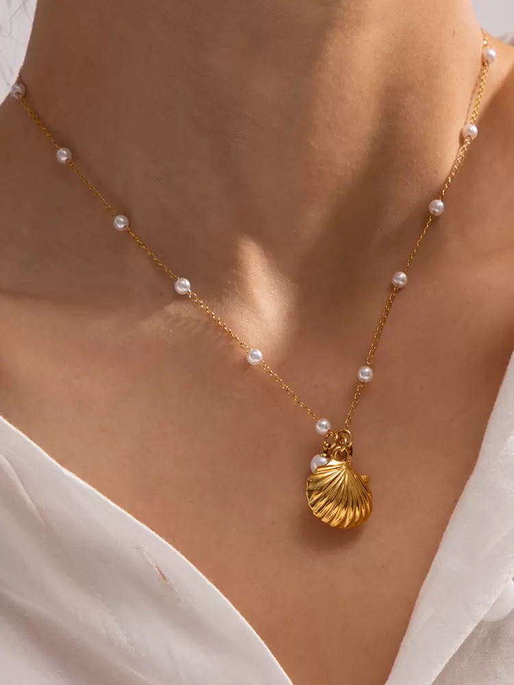 Casual Pearl Shell And Starfish Style Necklace Jwelery