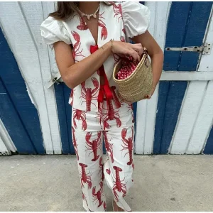 Casual Printed Pants Suits And Puff Sleeve Street Outfit - Image 5