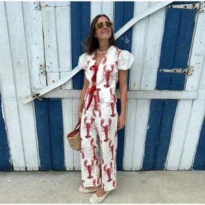 Casual Printed Pants Suits And Puff Sleeve Street Outfit - Image 4