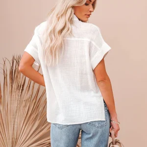 Casual Solid Short Sleeve Cotton Linen Loose Vintage Elegant Shirt - Image 5