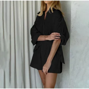 Casual Stripe Jacquard Shorts And Puff Sleeve Single-breasted Outfit - Image 6