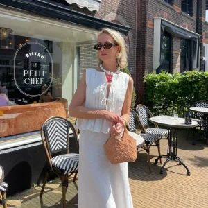 Cotton Linen Elegant Sleeveless Lace Up Pleated Casual Holiday Shirts - Image 3