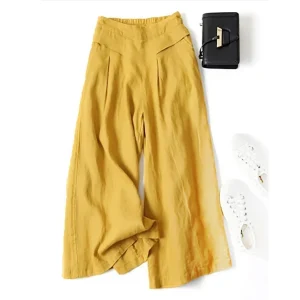 Cotton Linen Large Wide Leg Pants Femme Arts Style Elastic Waist Loose Pantalon - Image 6