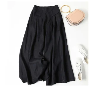 Cotton Linen Large Wide Leg Pants Femme Arts Style Elastic Waist Loose Pantalon - Image 2