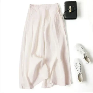 Cotton Linen Large Wide Leg Pants Femme Arts Style Elastic Waist Loose Pantalon - Image 3