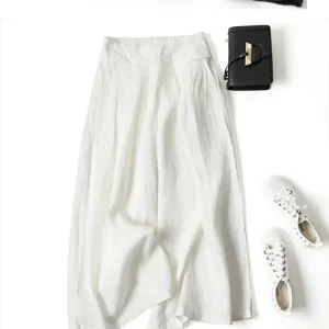 Cotton Linen Large Wide Leg Pants Femme Arts Style Elastic Waist Loose Pantalon - Image 5