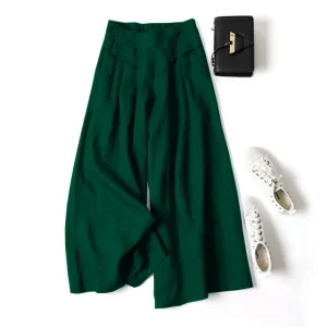 Cotton Linen Large Wide Leg Pants Femme Arts Style Elastic Waist Loose Pantalon - Image 4